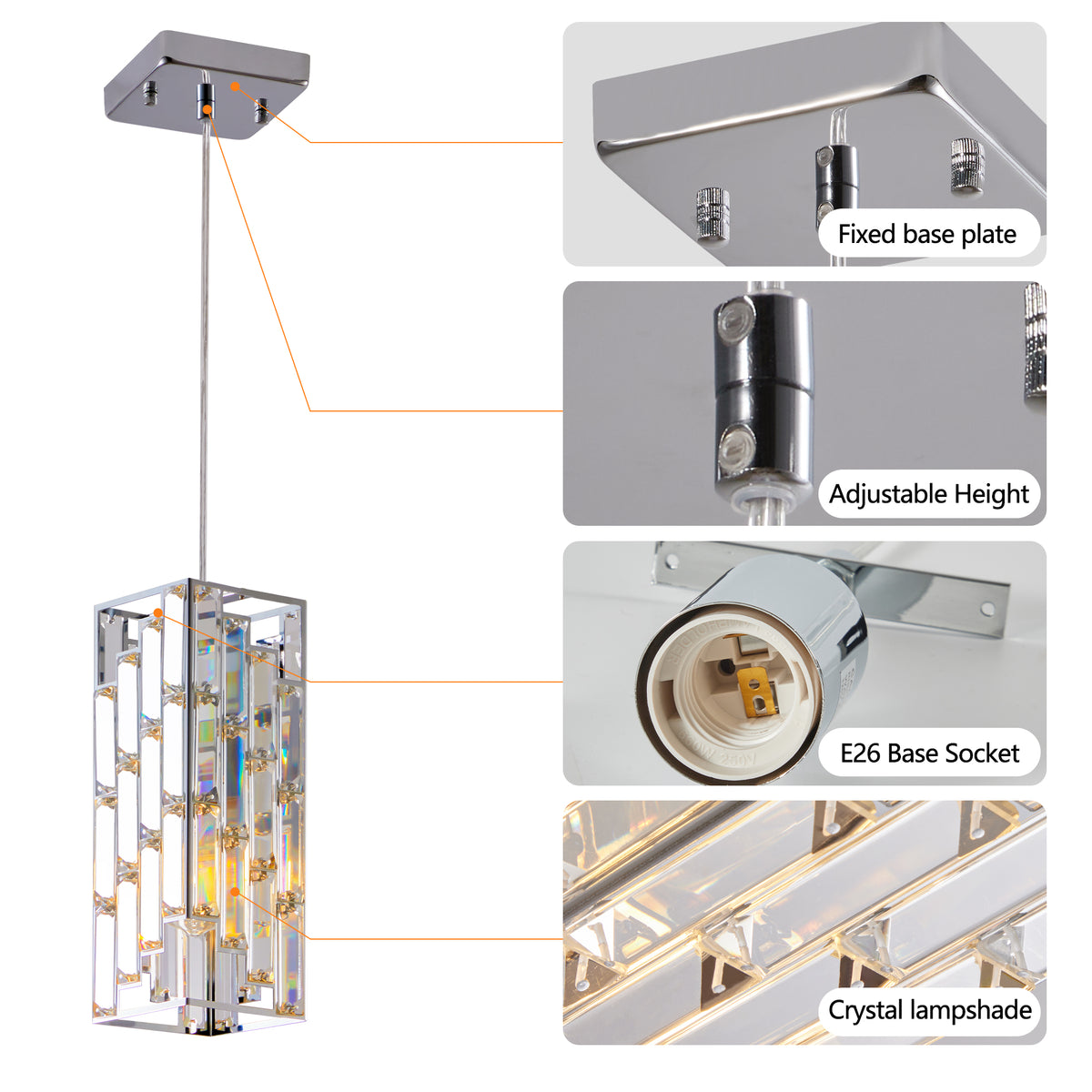 Detailed view of a modern ceiling light fixture with labeled parts on a white background.