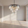 Chandelier with crystal accents hanging from a ceiling