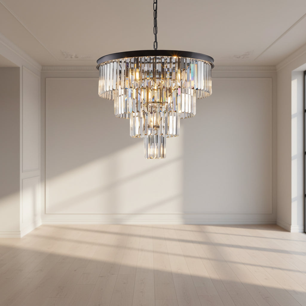 Chandelier with crystal accents hanging from a ceiling
