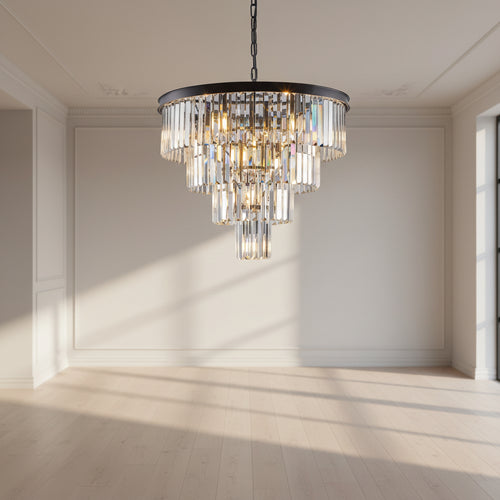 Chandelier with crystal accents hanging from a ceiling