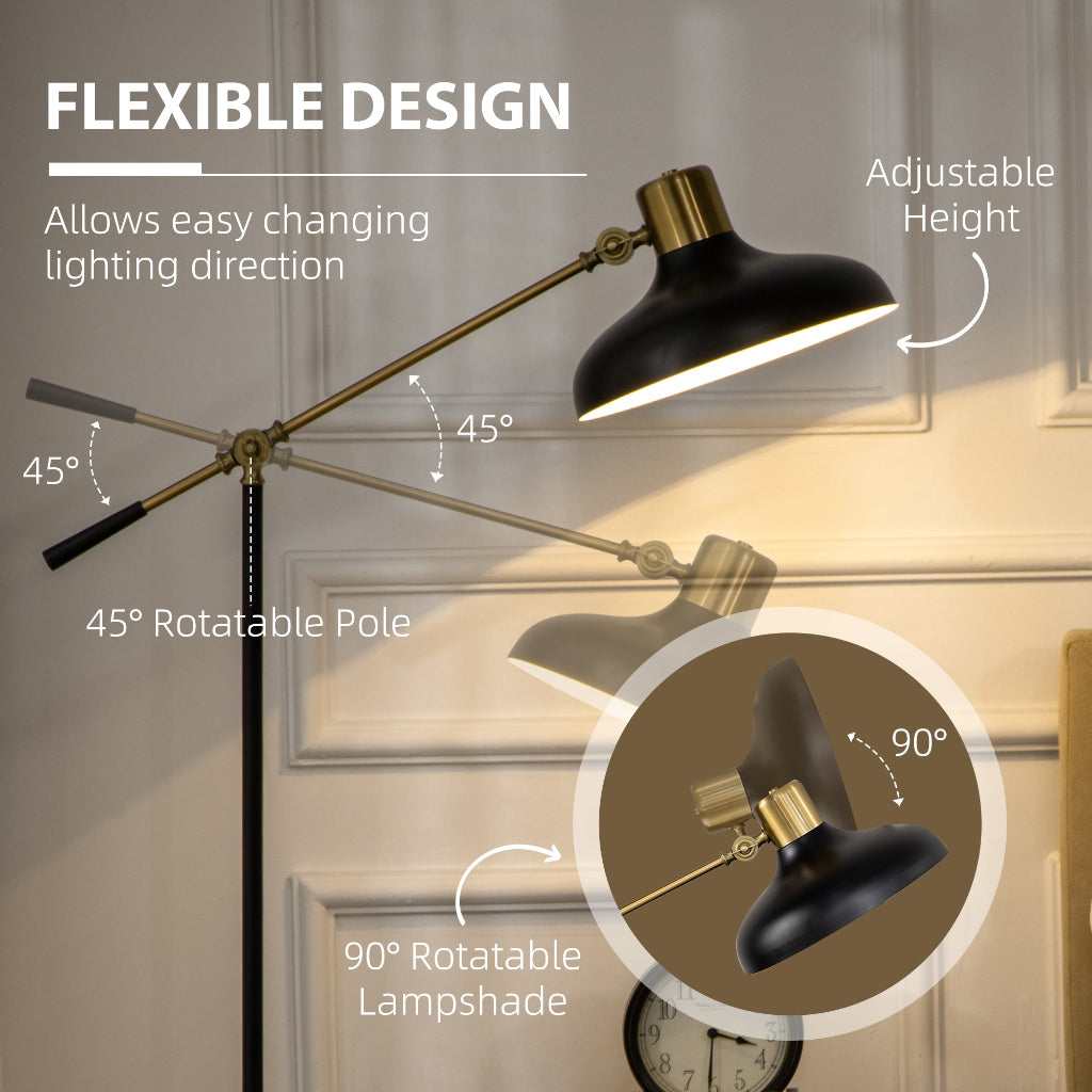Modern wall lamp with adjustable arm, height, and lampshade on a neutral background