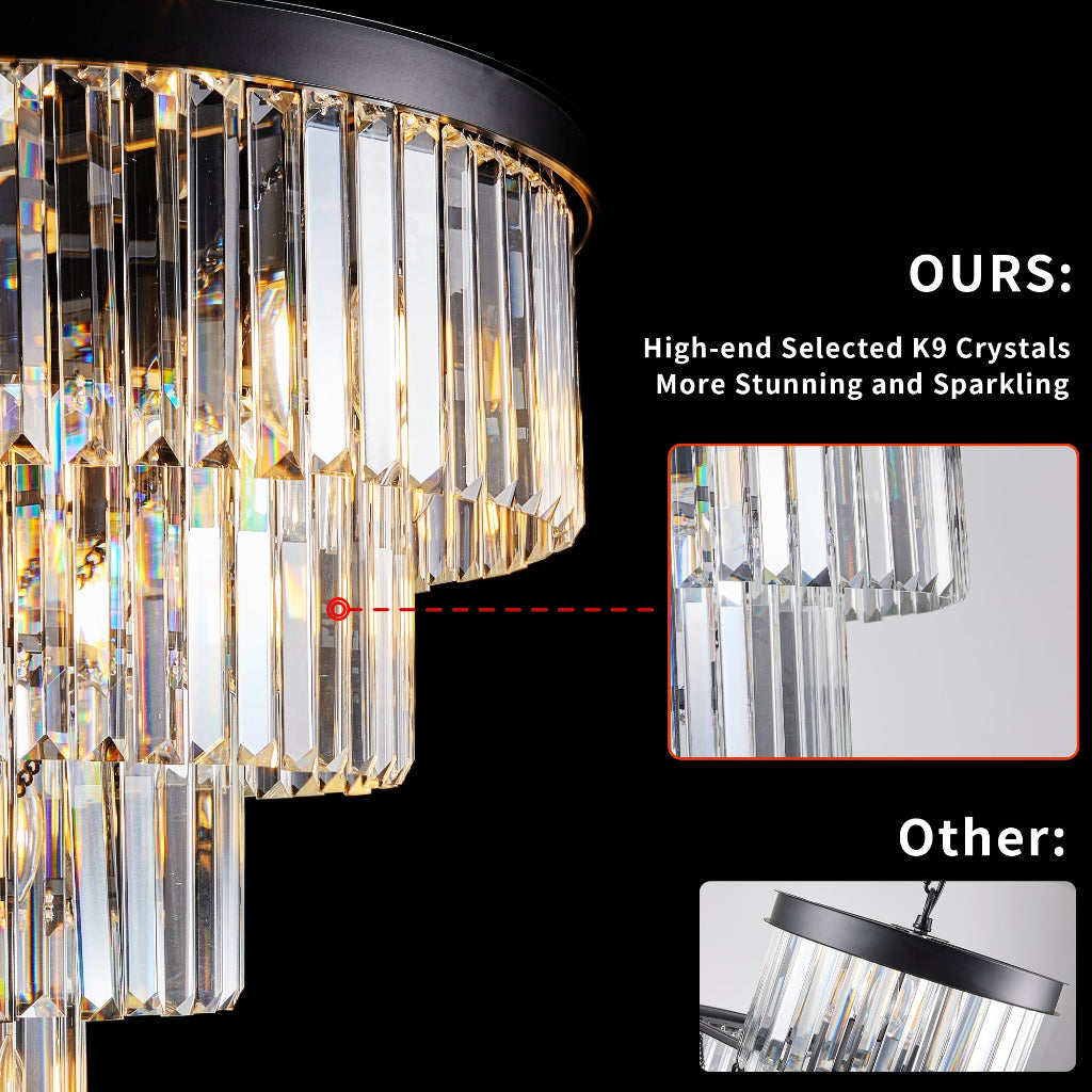 Chandelier with high-end K9 crystals on a black background