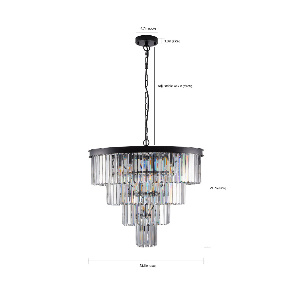 Chandelier with dimensions on a white background